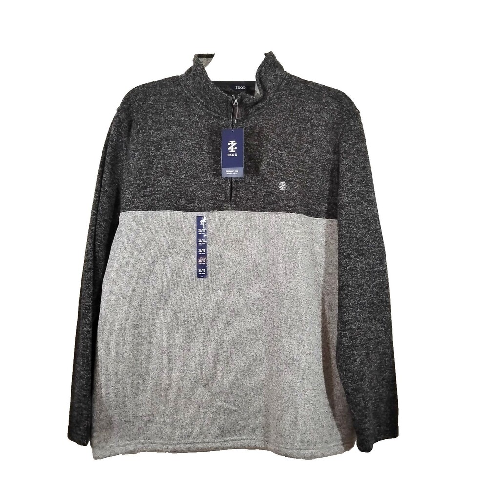 IZOD Mens XL Pullover Sweater Knit Top Gray 1/4 Zip Long Sleeve